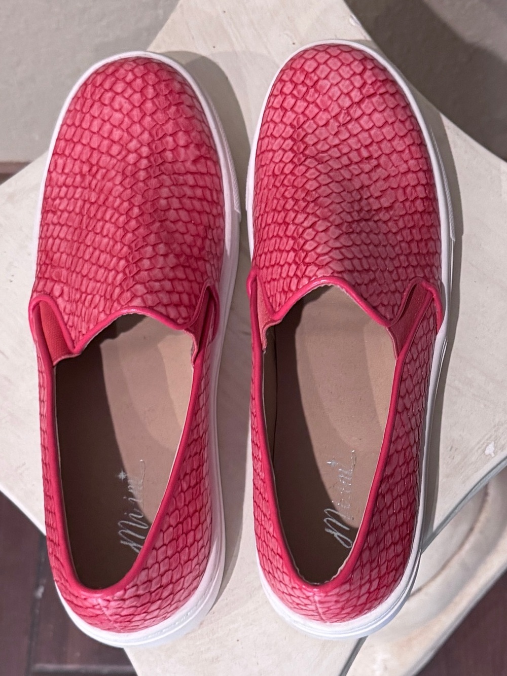 Women's Pink Slip-On Snake Skin Textured Sneakers with White Sole